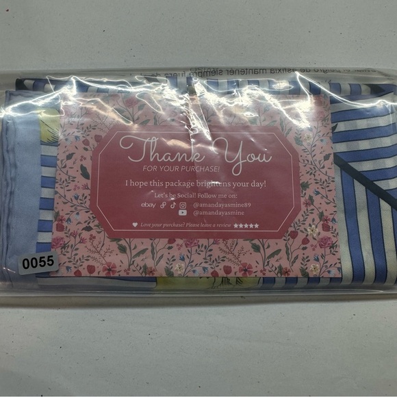 💸Sold💸 Talbots 100% Silk Scarf Crisp Tulip Floral Blue Yellow Striped - Picture 11 of 11